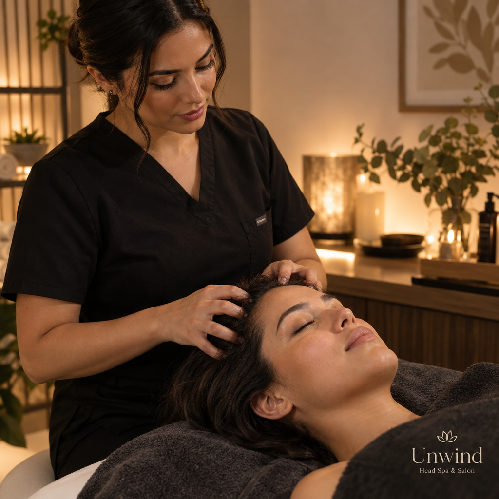 Dry scalp massage head spa experience at Unwind